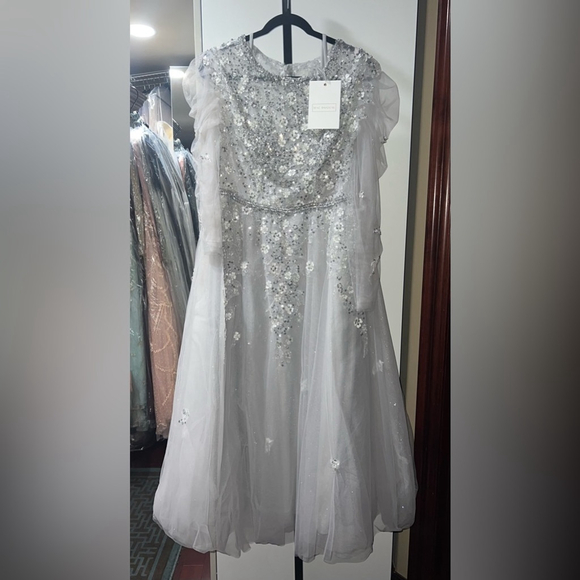 Embellished gathered long sleeve a-line gown - Picture 4 of 7